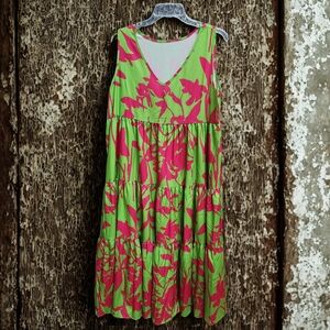 Vibrant Pink and Green Floral Maxi Dress -SZL (12-14)